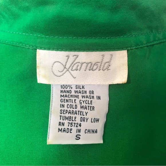 Vintage - 100% Silk Lime Green Button Up Shirt - Size S - Picture 5 of 5